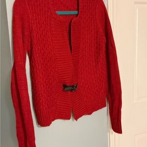 Max Studio Red Cardigan with Buckle Accent